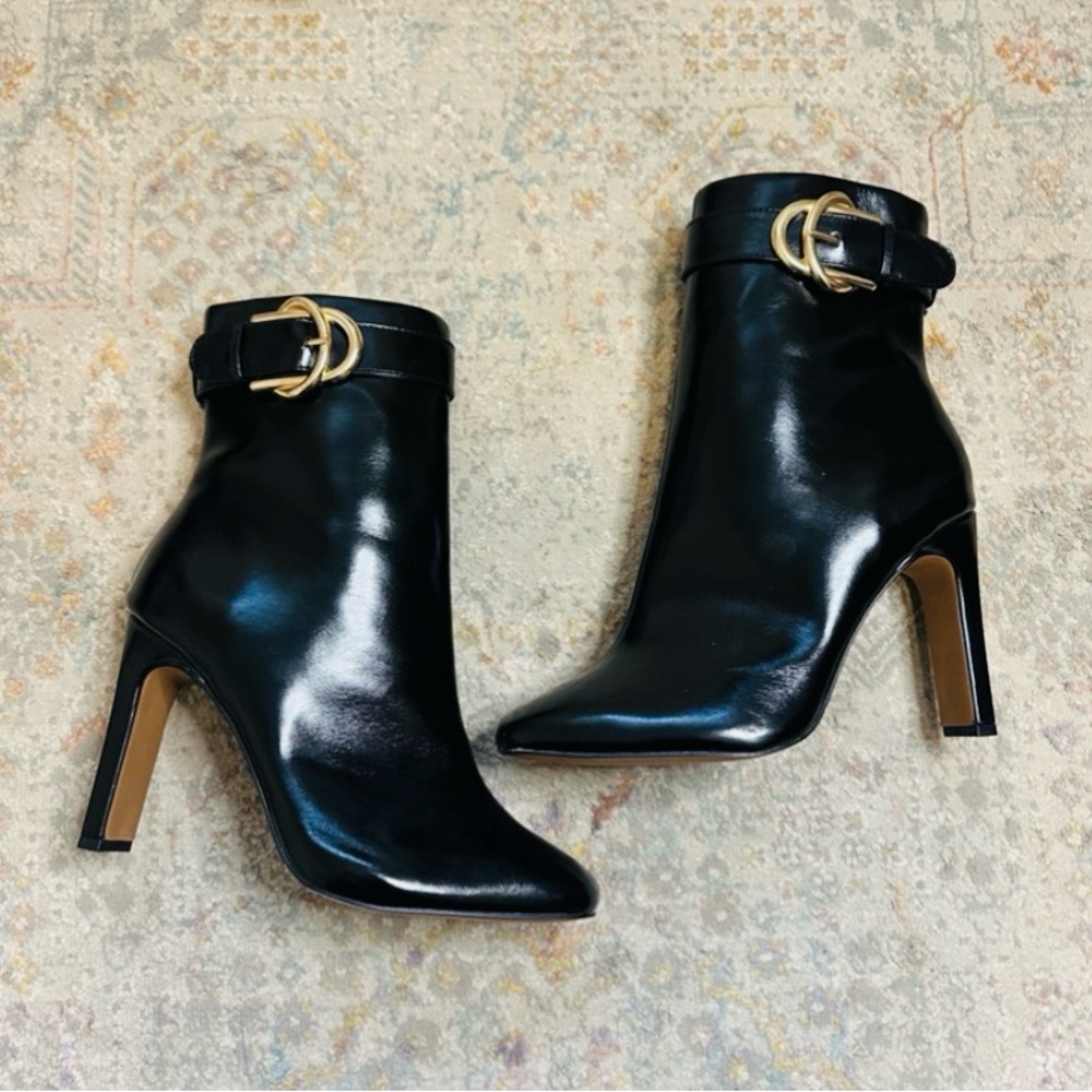 ASOS Black Heeled Boots with Gold Accent